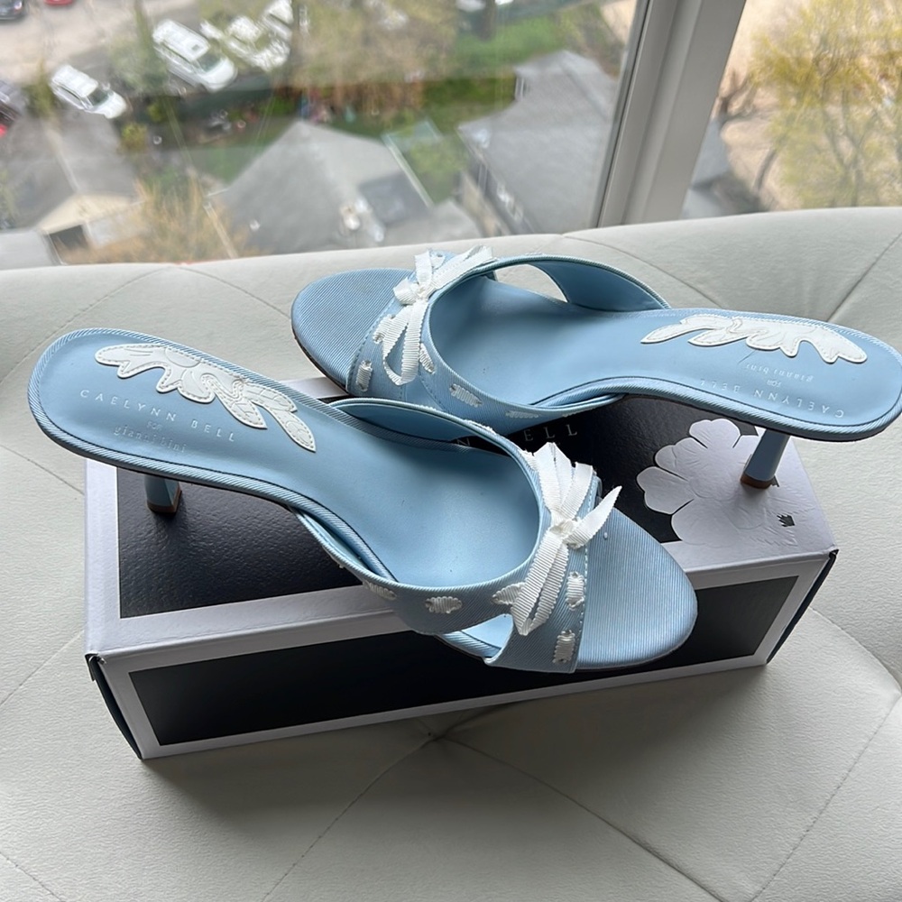 Caelynn Bell Gianni Bini baby blue Meredith ribbon heels